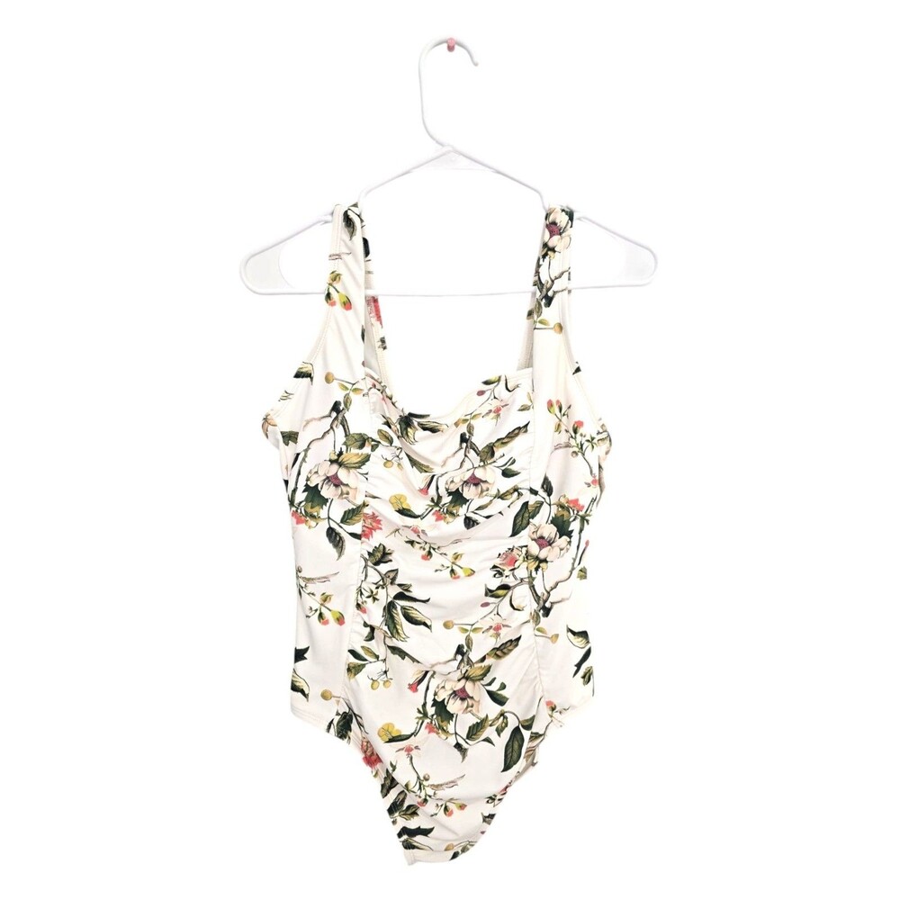 Shade And Shore Women’s White Floral One Piece Swimsuit Tummy Control Sz L NWT - Picture 4 of 9